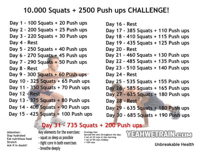 10.000 Squats Plus 2.5000 Push Up Challenge - Healthy Fitness Ab