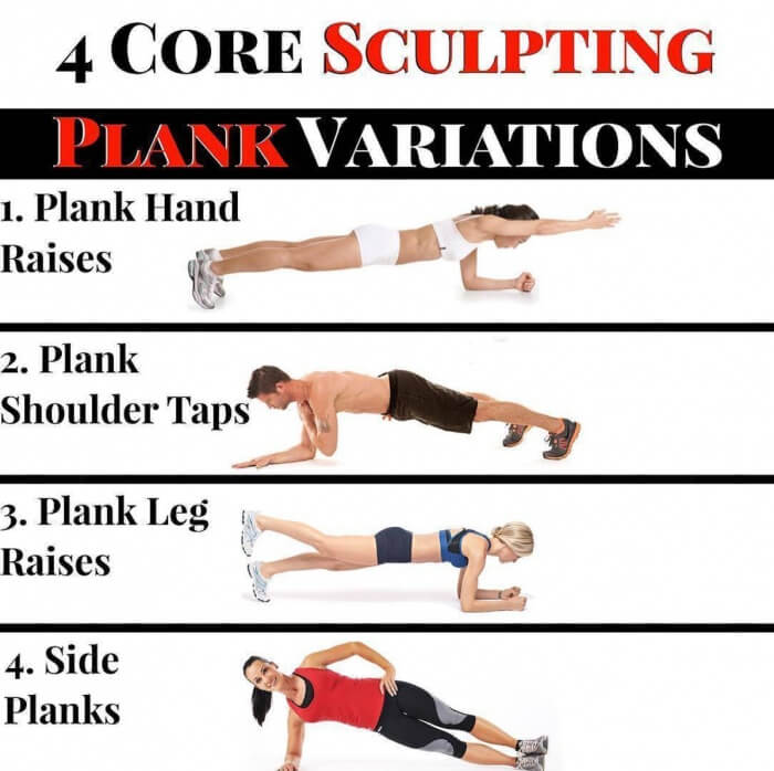4 Core Sculpting Plank Variations Leg Raises Side Shoulder Taps